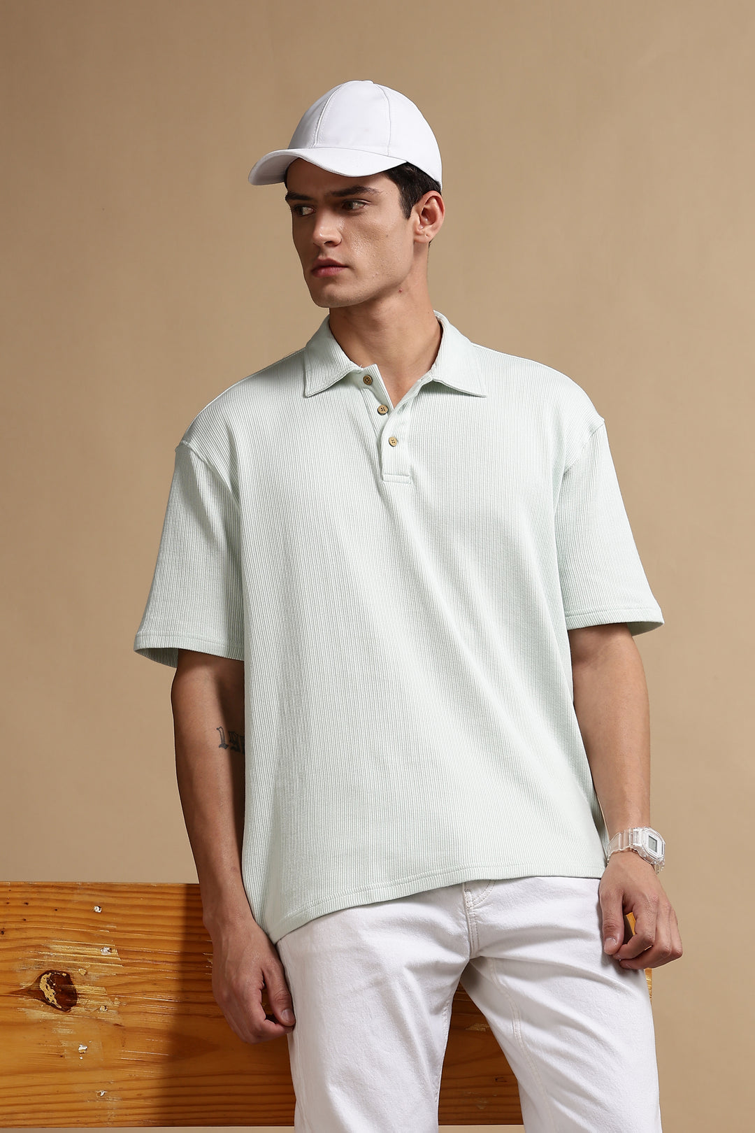 Classic Mint Green Oversized Textured Polo