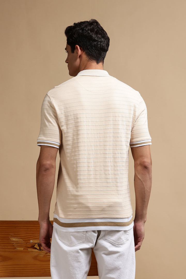 Classic Ochre Stripes Textured Polo