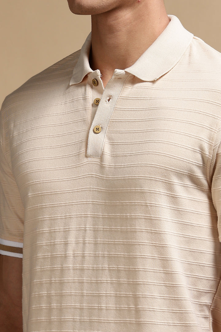 Classic Ochre Stripes Textured Polo