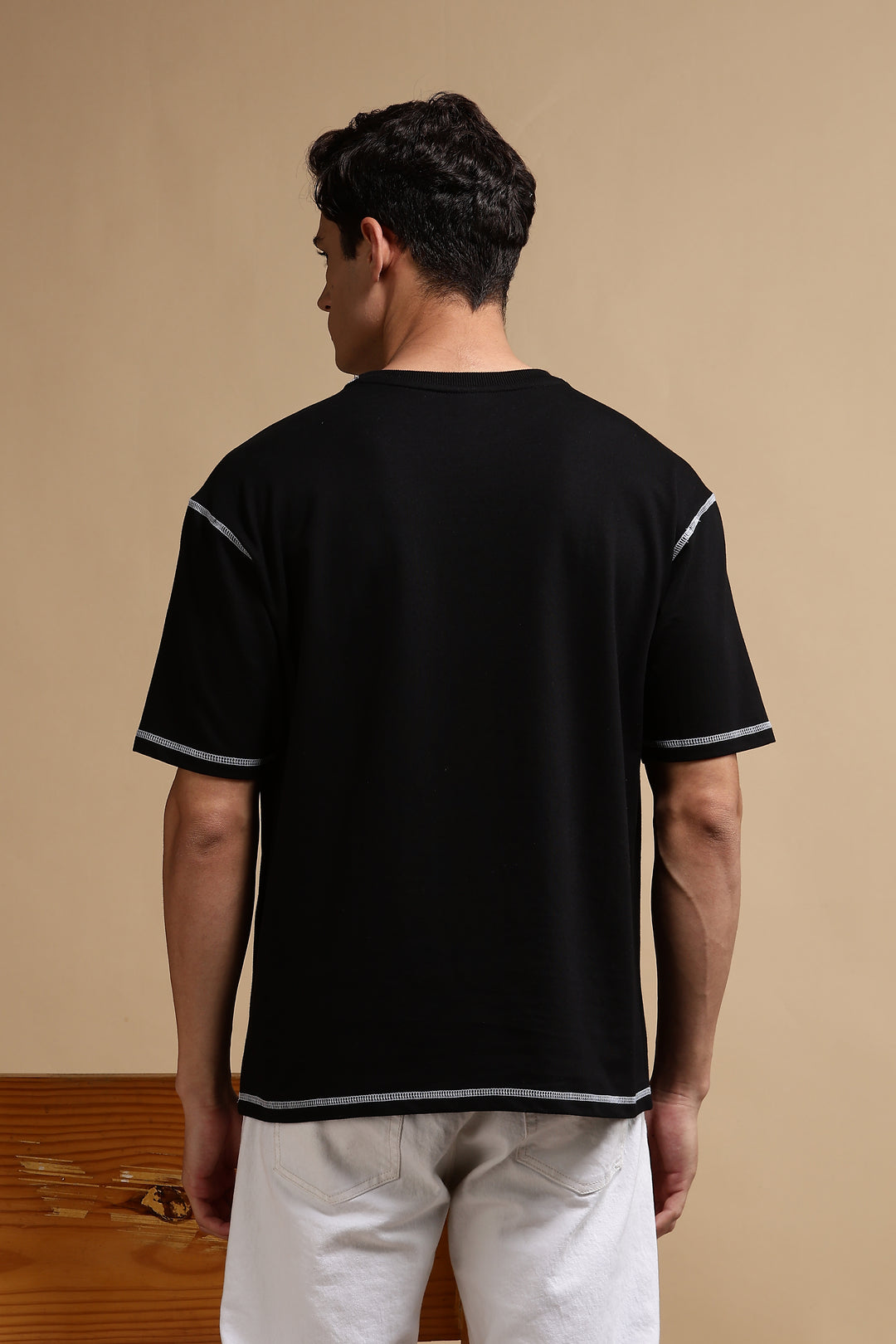 Contrast Stitch Black Oversized T-shirt
