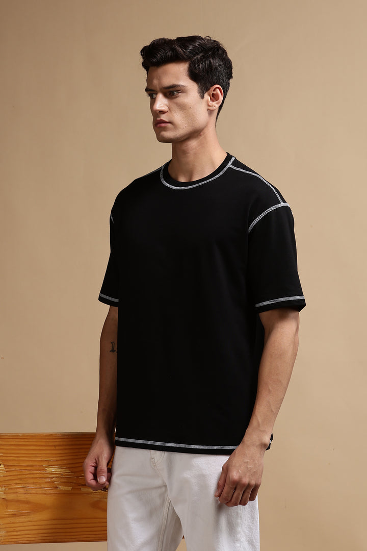 Contrast Stitch Black Oversized T-shirt