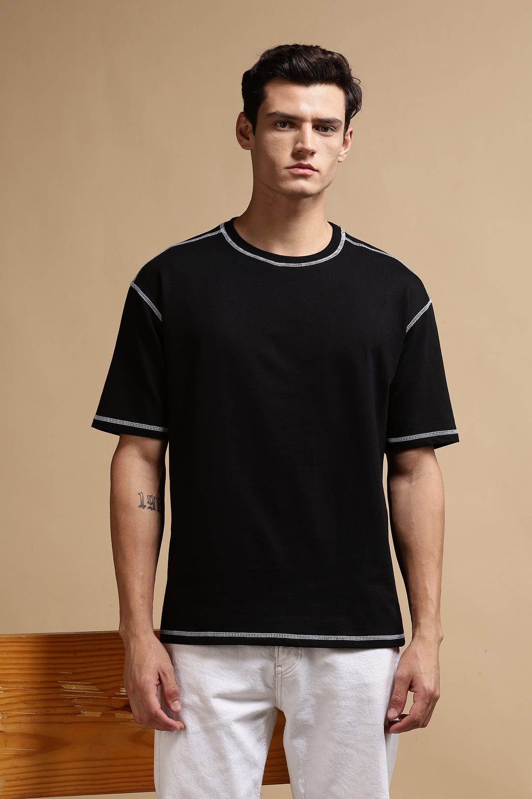 Contrast Stitch Black Oversized T-shirt
