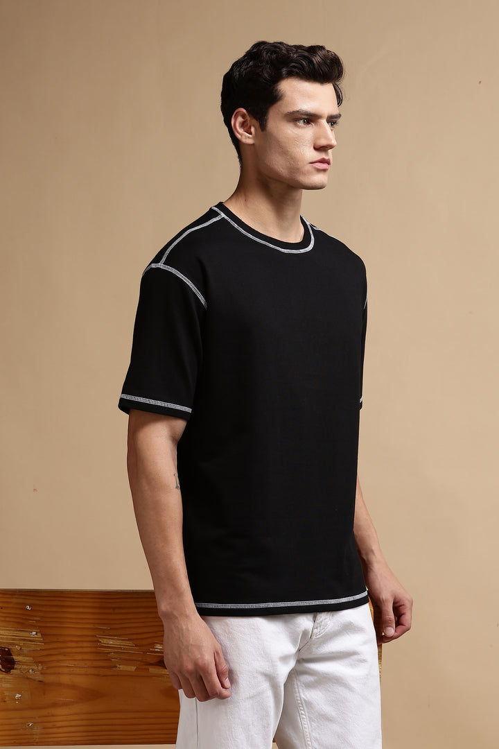 Contrast Stitch Black Oversized T-shirt