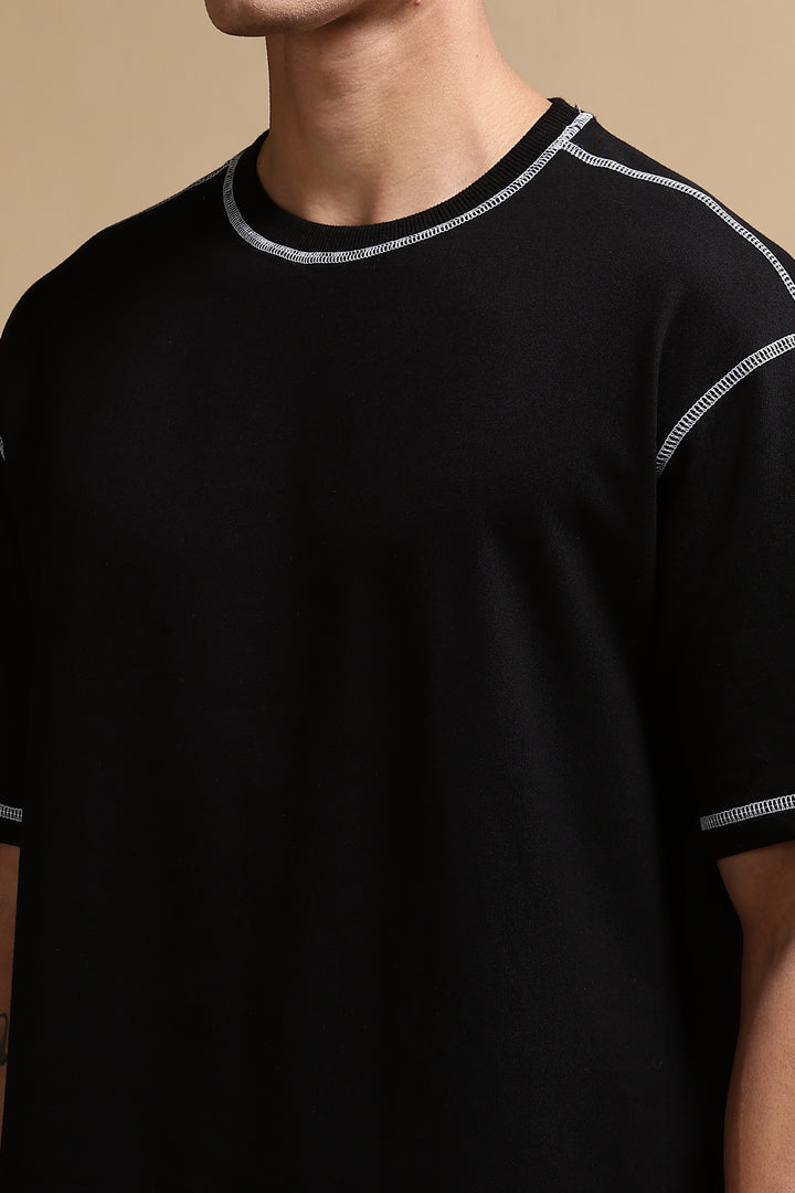 Contrast Stitch Black Oversized T-shirt