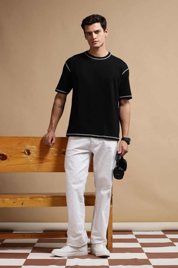 Contrast Stitch Black Oversized T-shirt