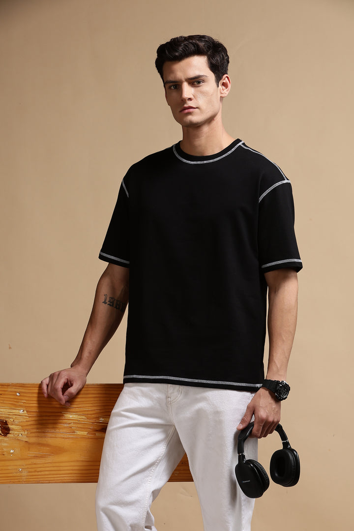 Contrast Stitch Black Oversized T-shirt