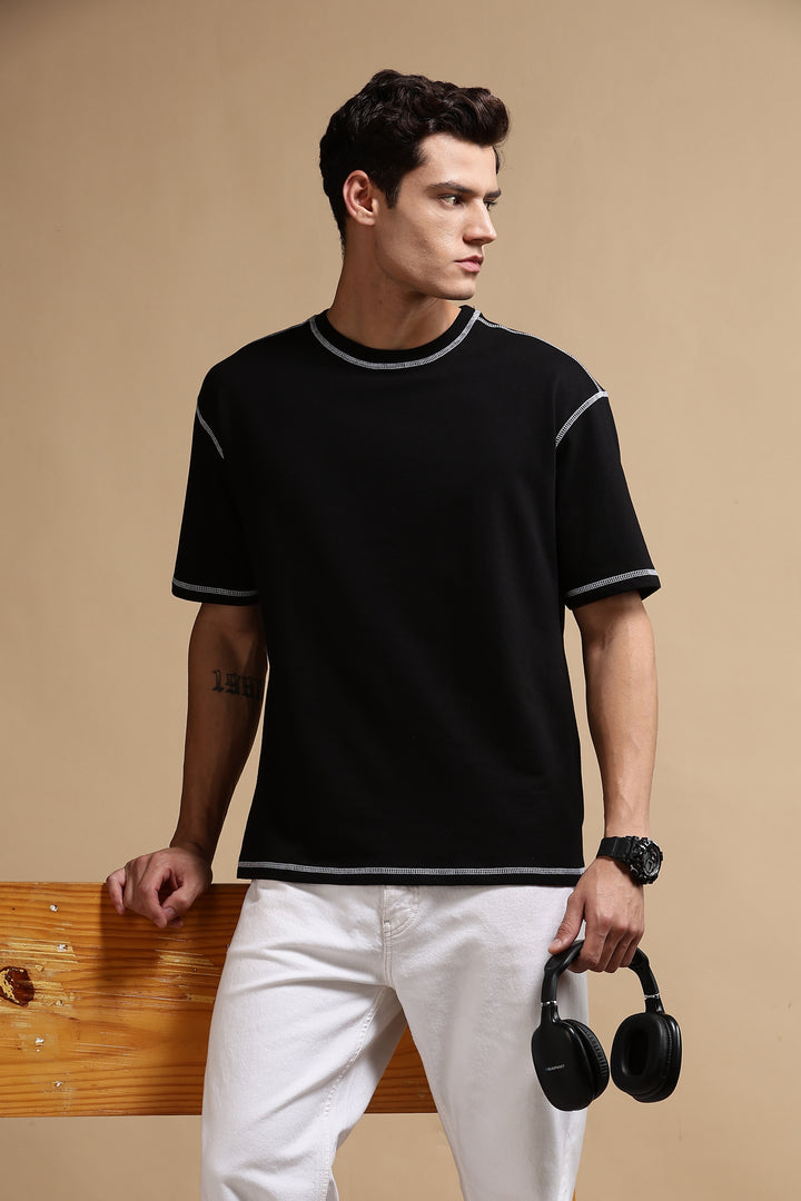 Contrast Stitch Black Oversized T-shirt