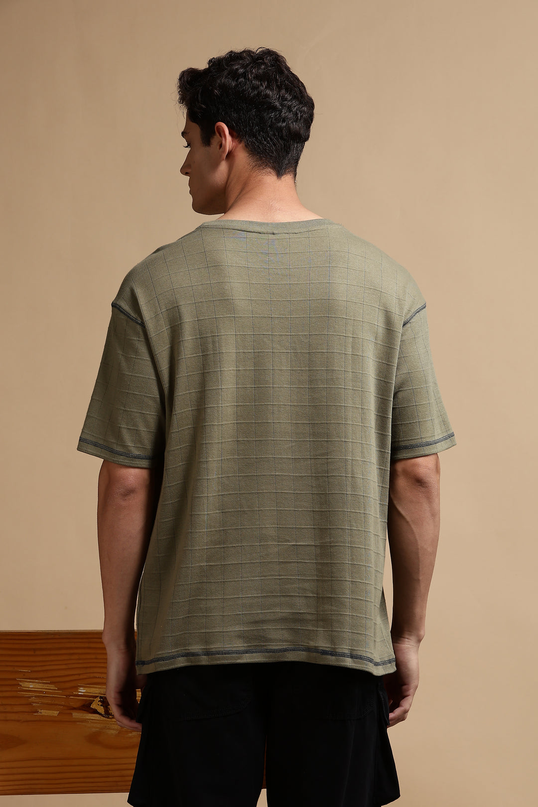 Textured Fabric Olive Oversized T- Shirt