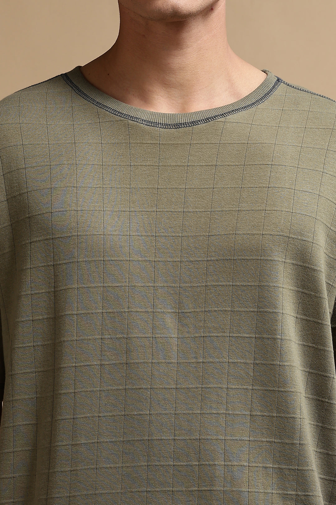Textured Fabric Olive Oversized T- Shirt