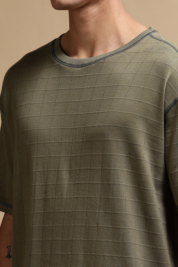 Textured Fabric Olive Oversized T- Shirt