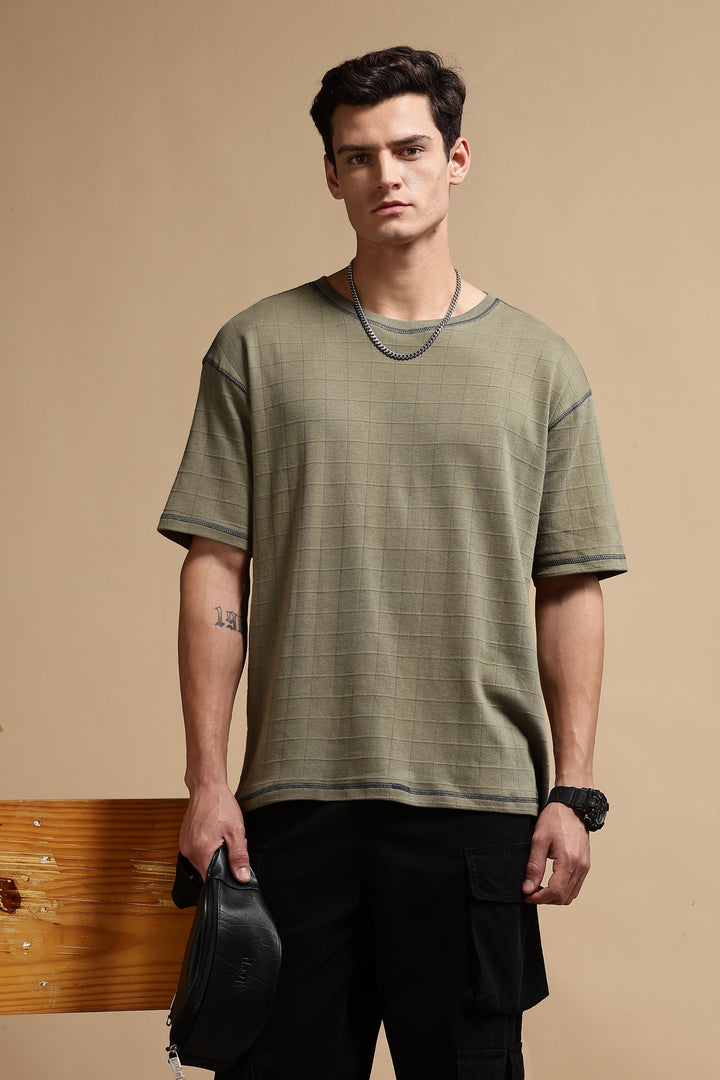 Textured Fabric Olive Oversized T- Shirt