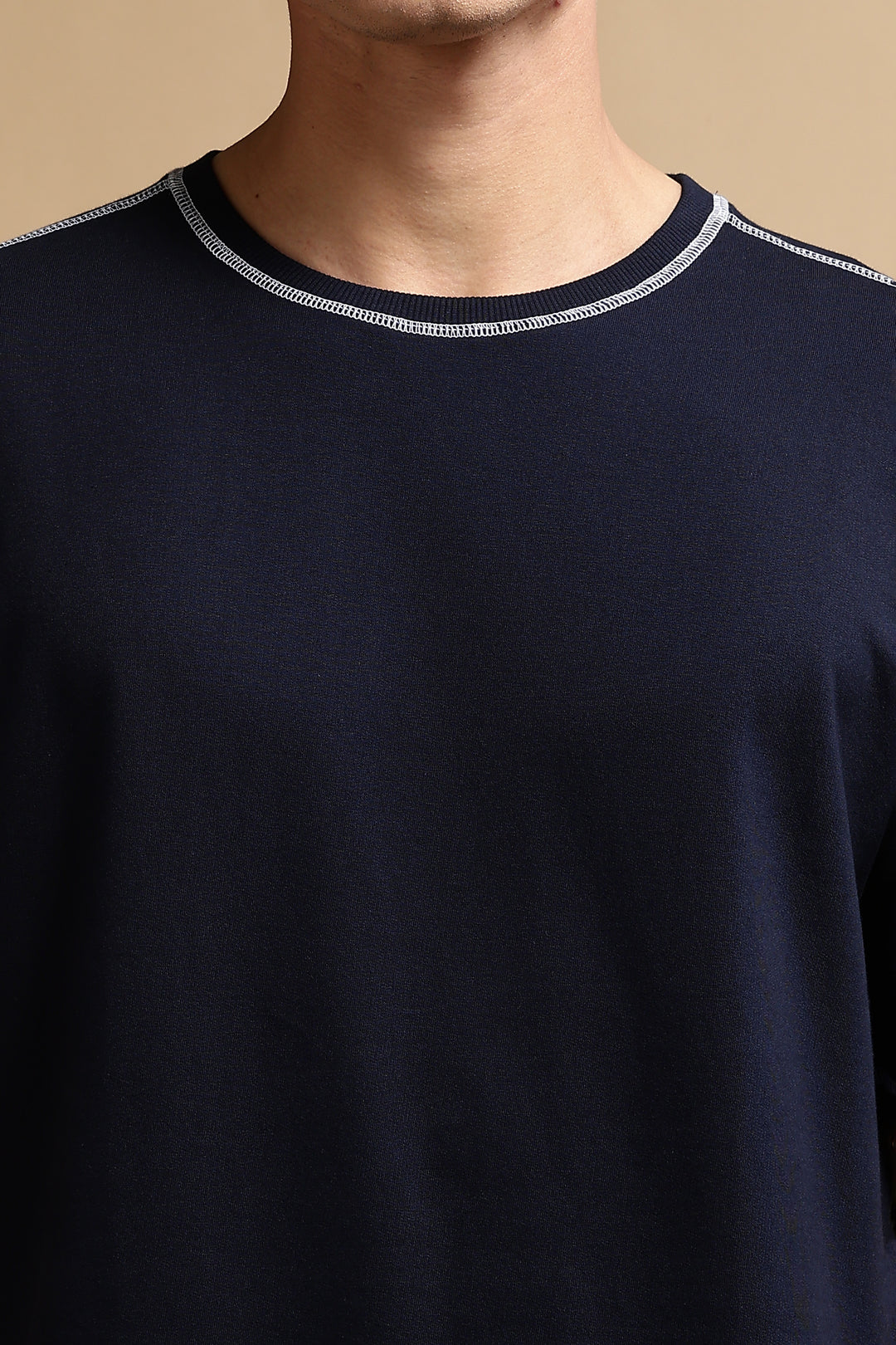 Contrast Stitch Navy Oversized T-Shirt
