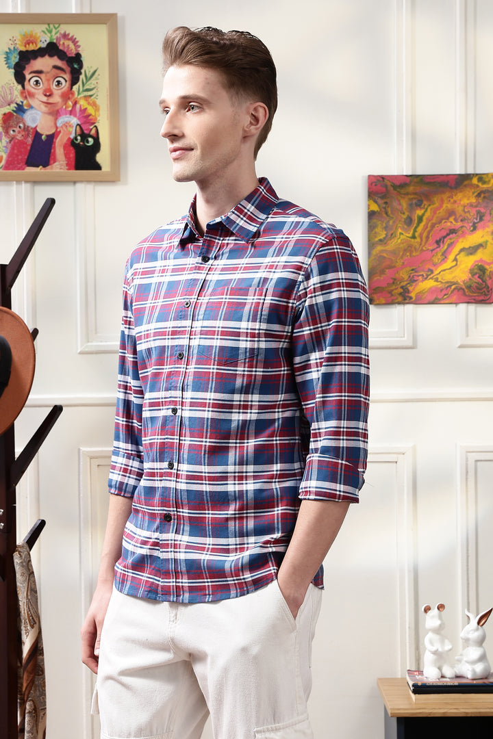 Twill: Red & Blue Checks Shirt