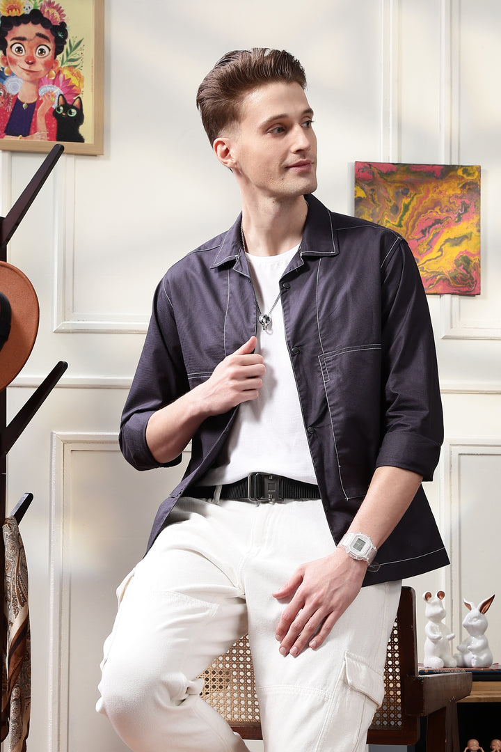 Cuban Overshirt Navy Blue