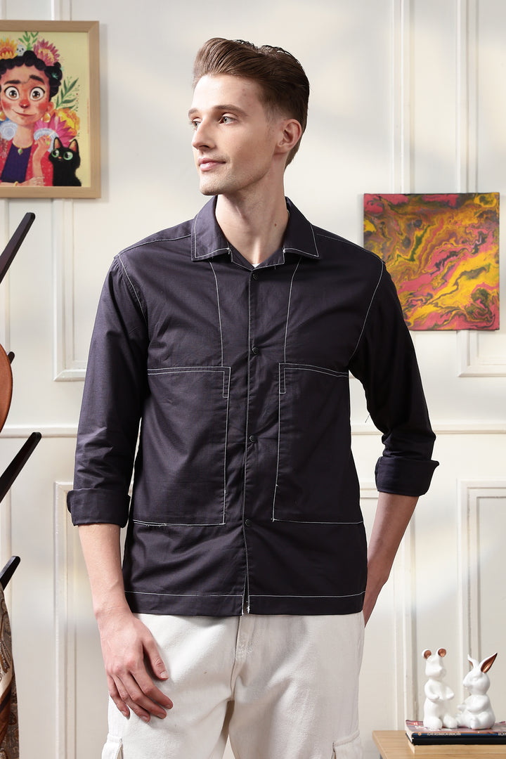 Cuban Overshirt Navy Blue