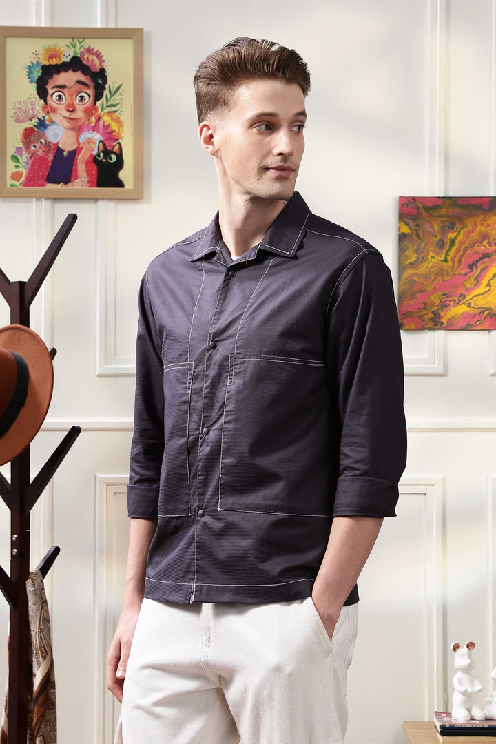 Cuban Overshirt Navy Blue