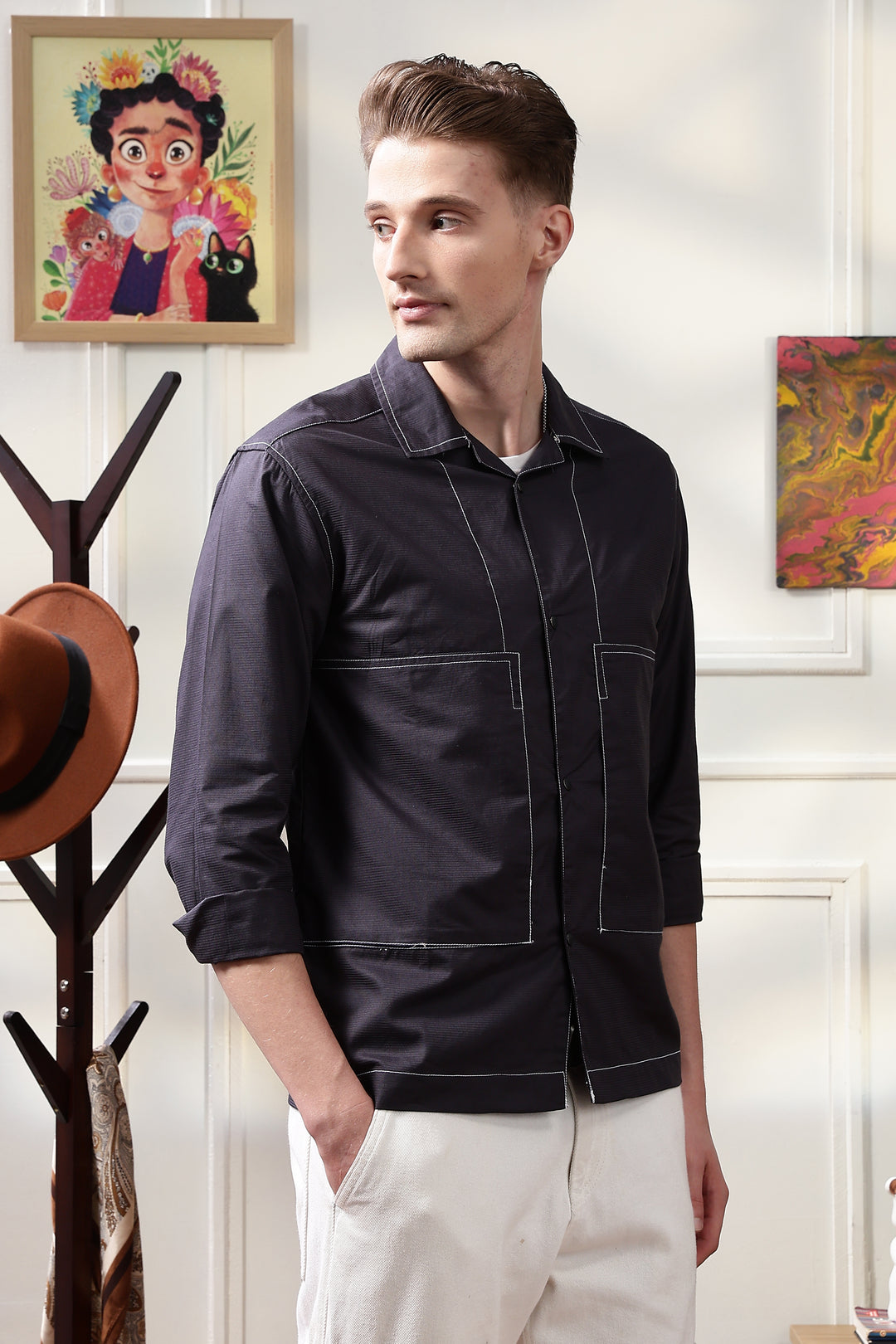 Cuban Overshirt Navy Blue