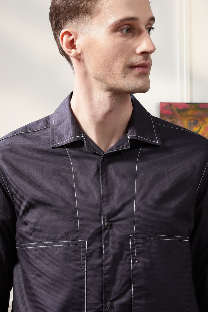 Cuban Overshirt Navy Blue