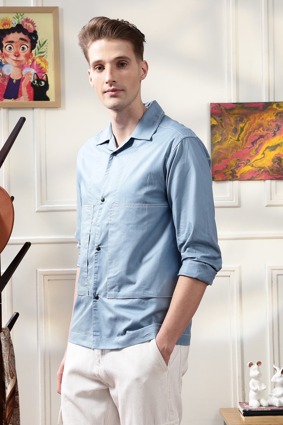 Cuban Overshirt: Light Blue