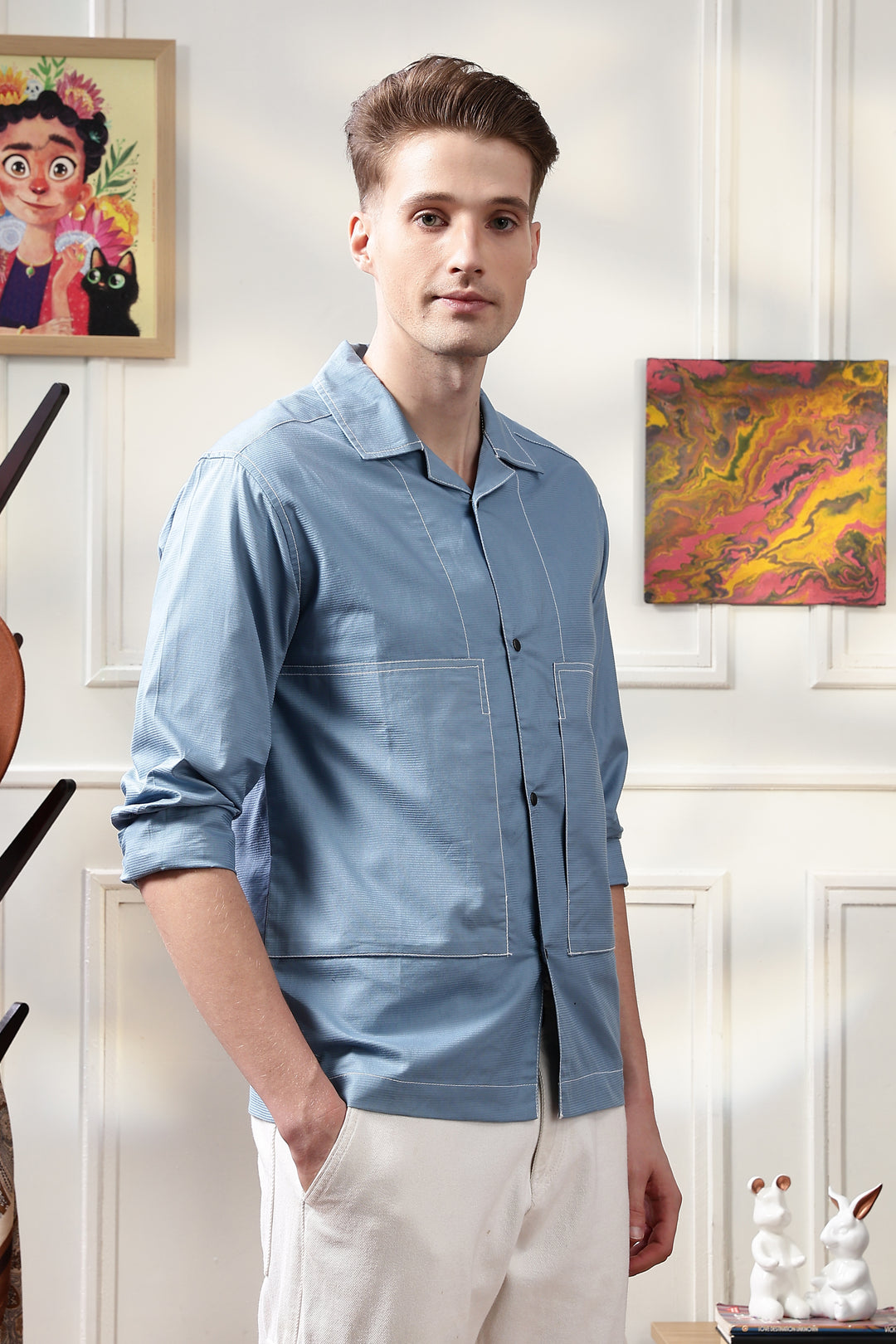 Cuban Overshirt: Light Blue
