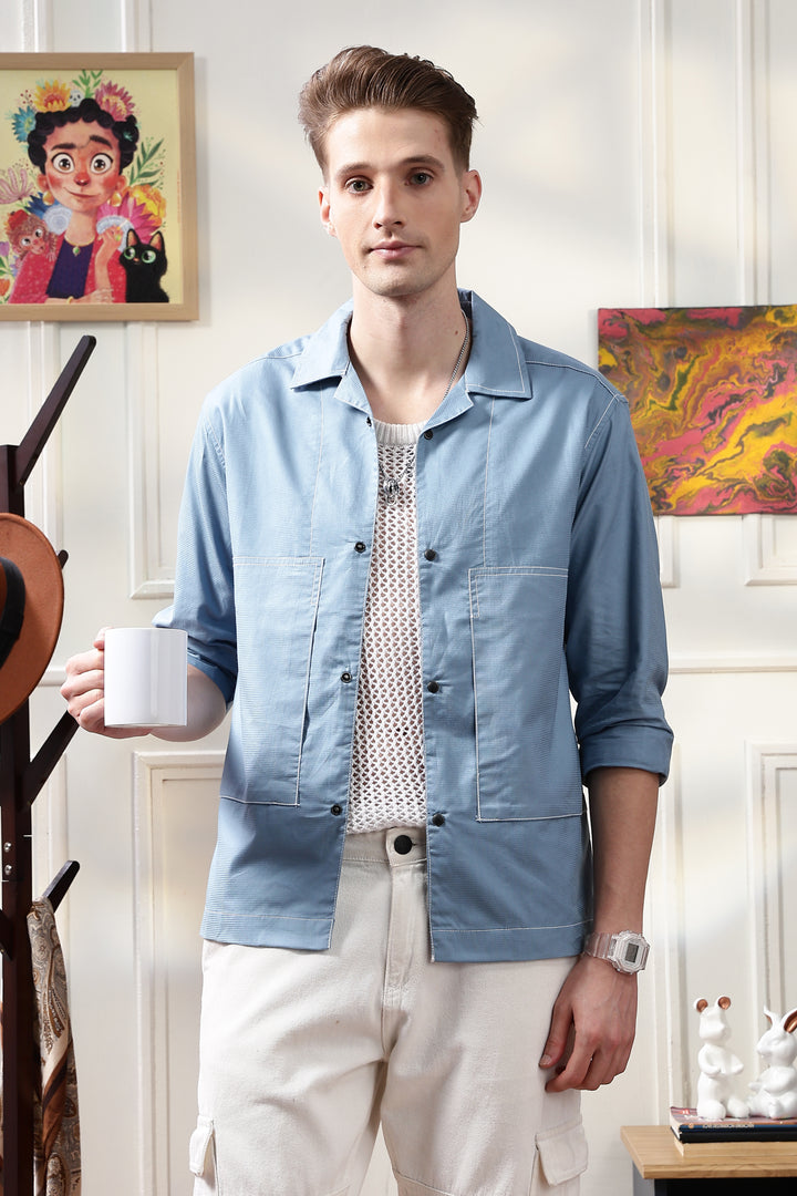 Cuban Overshirt: Light Blue