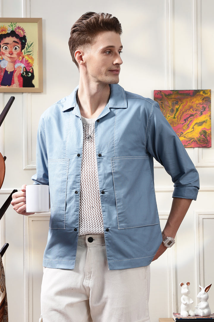 Cuban Overshirt: Light Blue