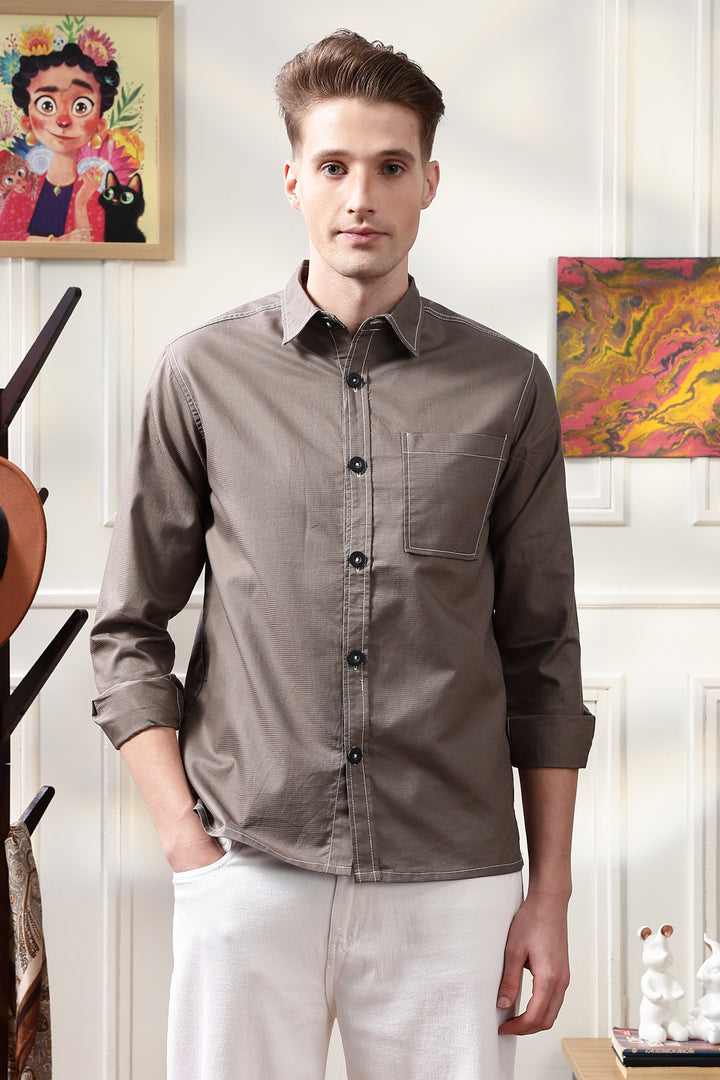 Contrast Stitch Overshirt Copper