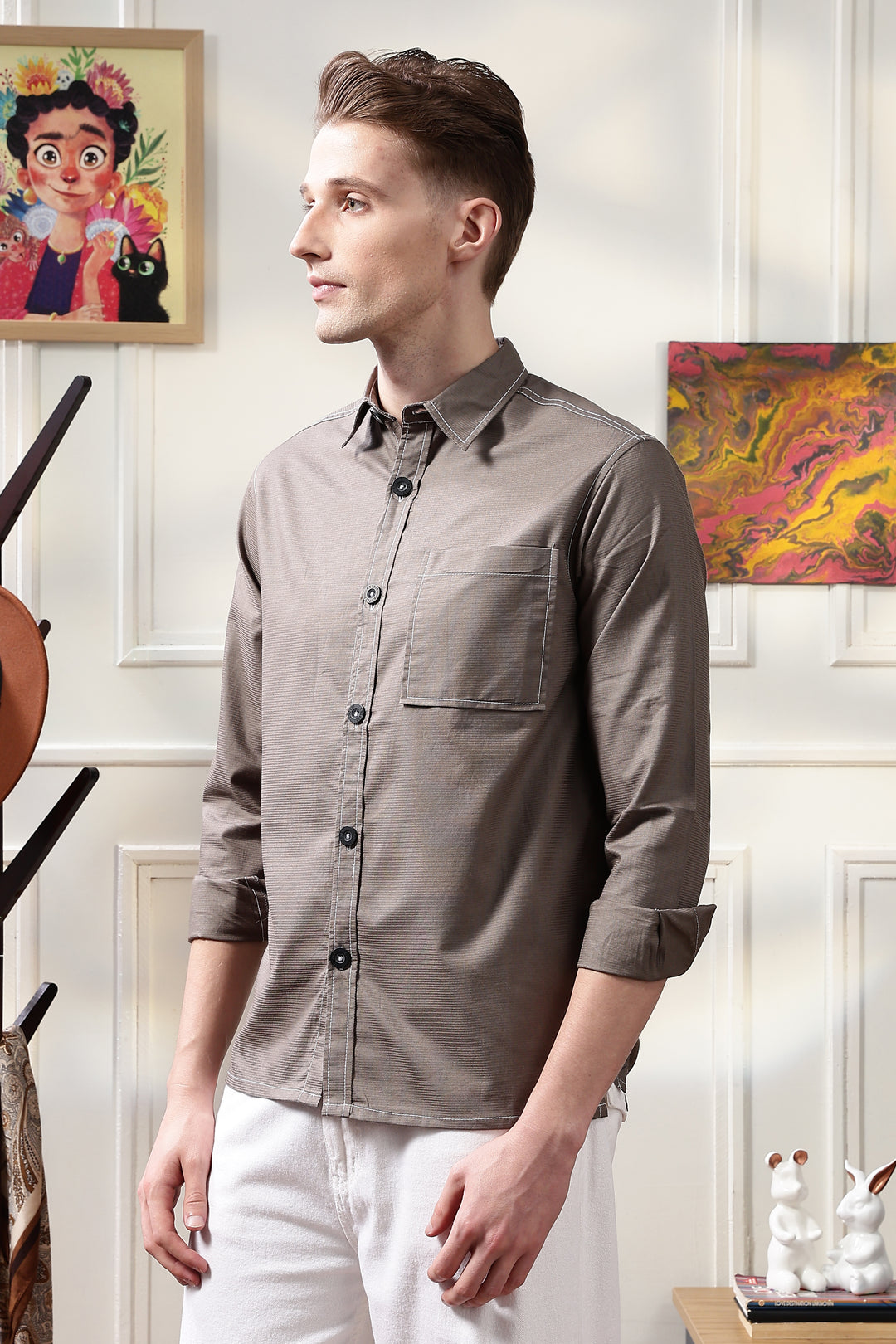Contrast Stitch Overshirt Copper