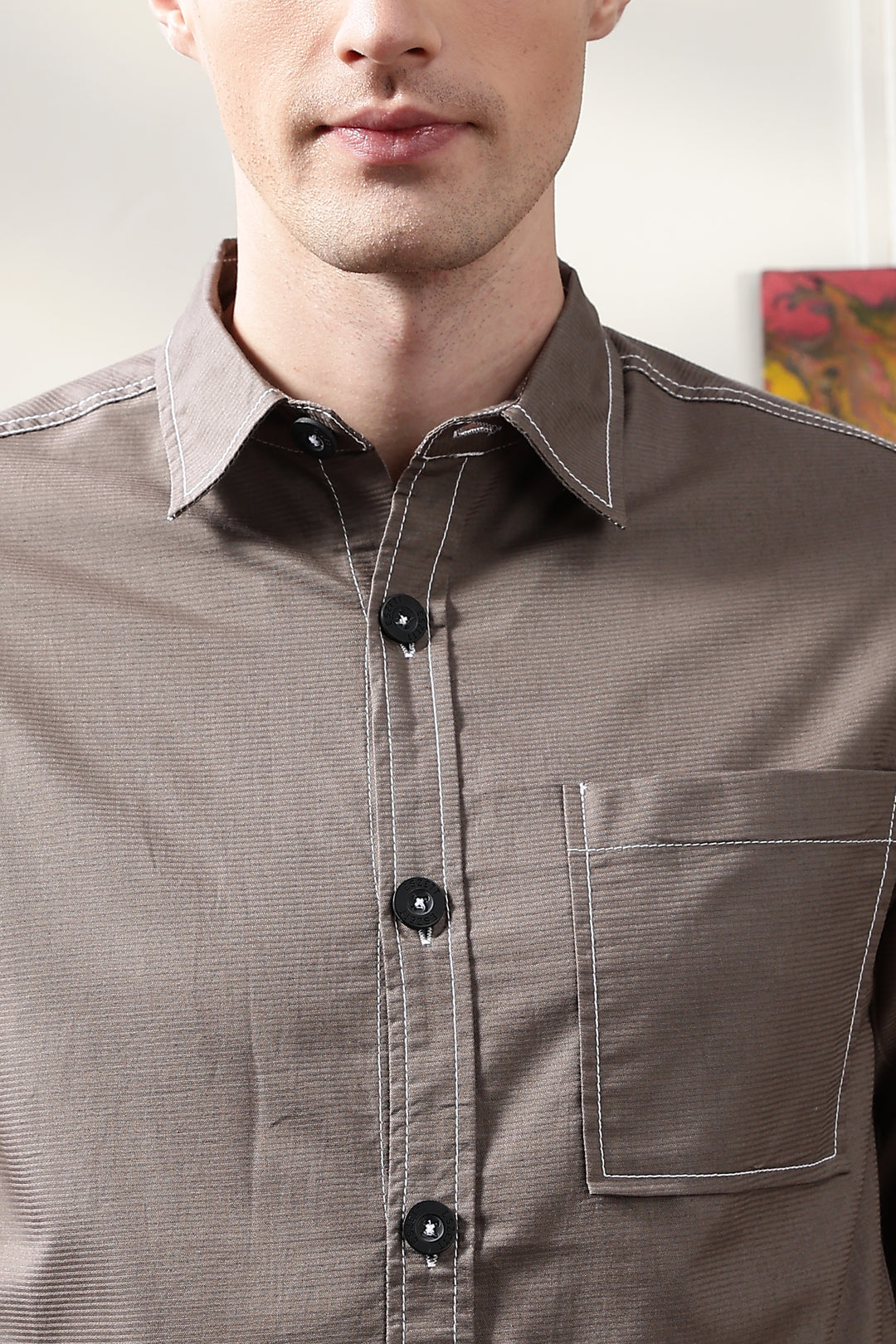 Contrast Stitch Overshirt Copper