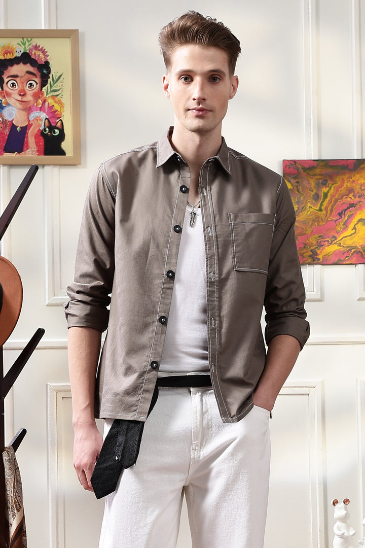 Contrast Stitch Overshirt Copper