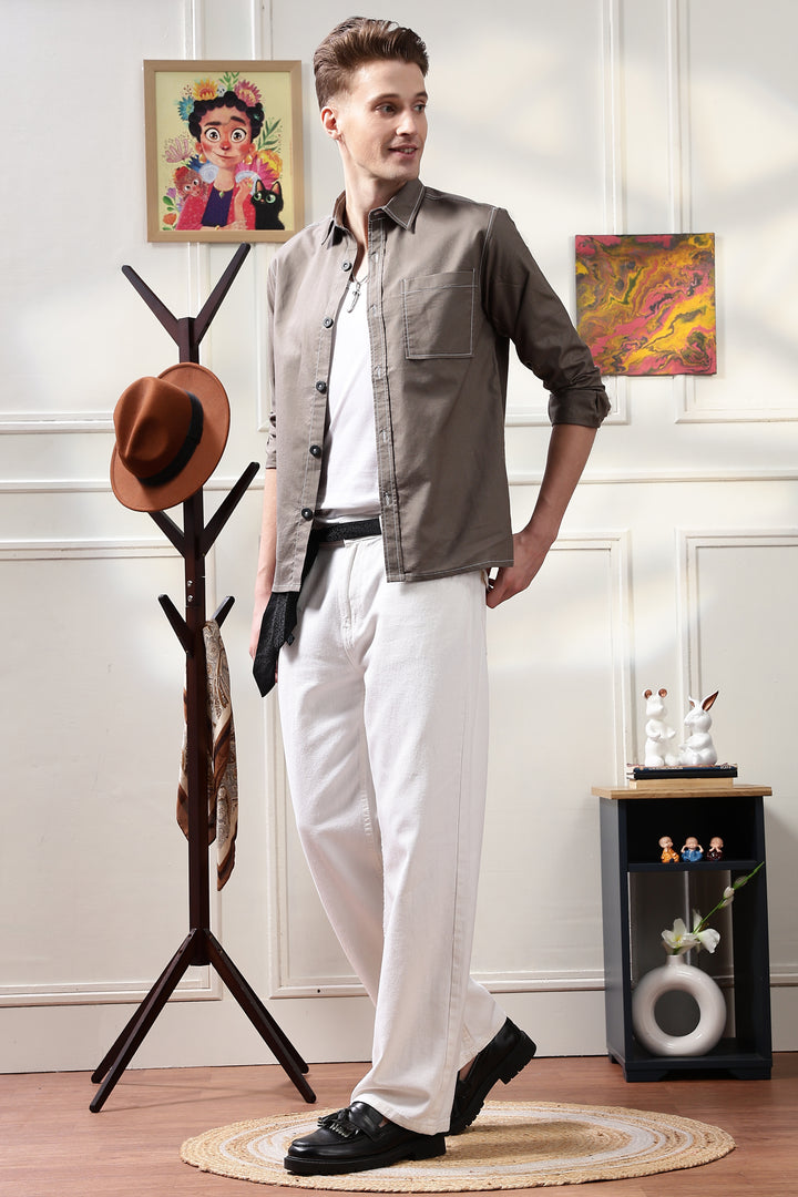Contrast Stitch Overshirt Copper