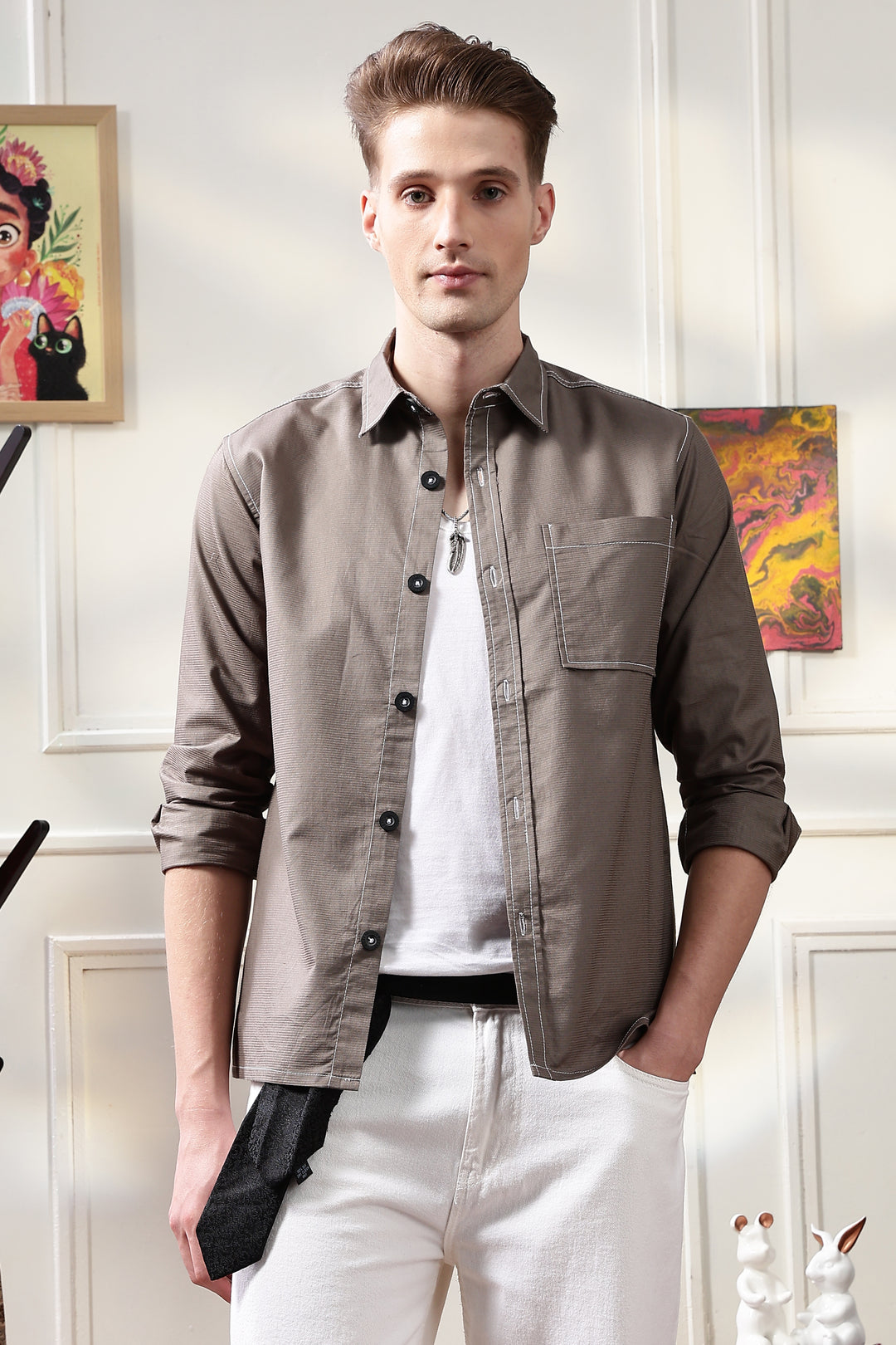Contrast Stitch Overshirt Copper