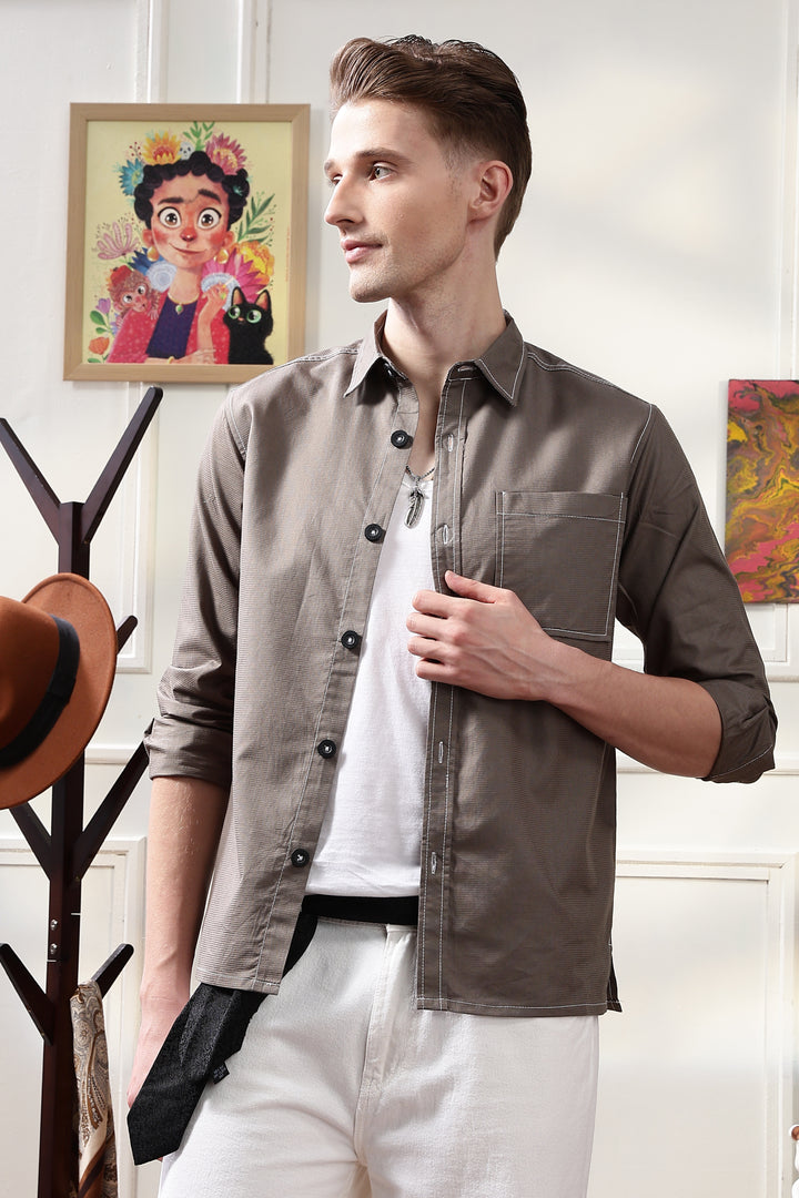 Contrast Stitch Overshirt Copper