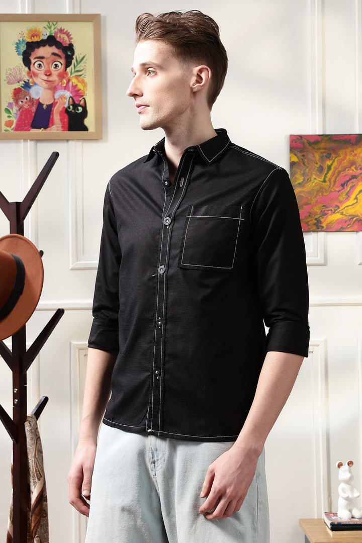 Contrast Stitch Overshirt Black