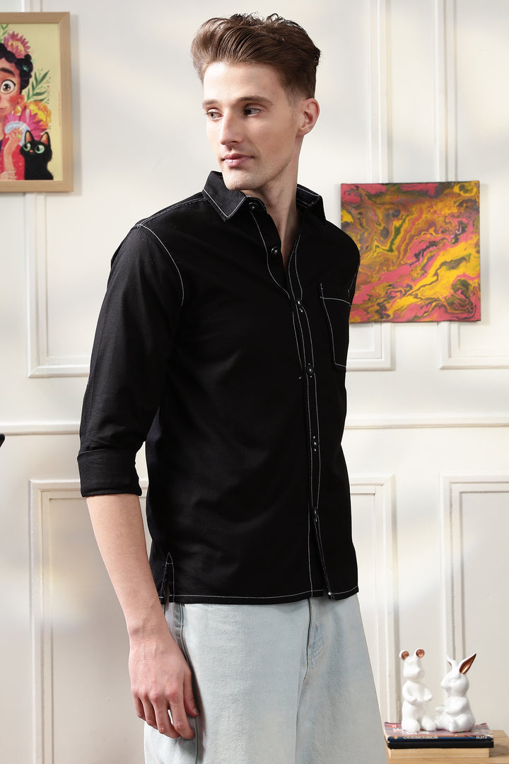 Contrast Stitch Overshirt Black