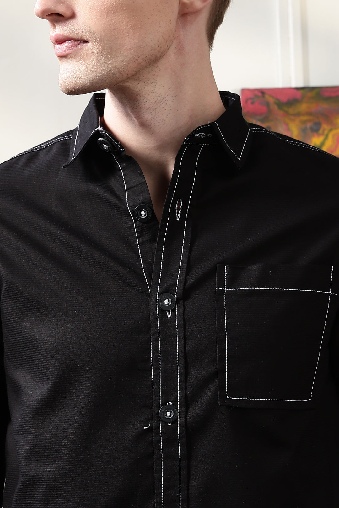 Contrast Stitch Overshirt Black