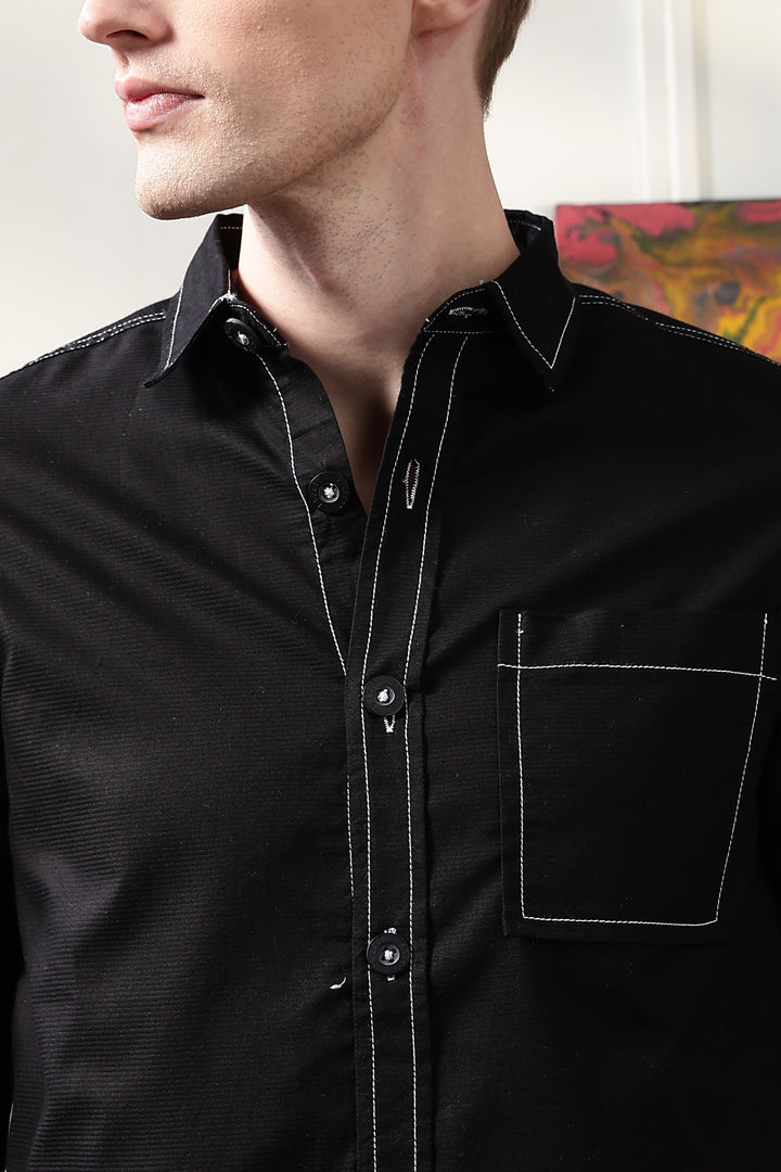 Contrast Stitch Overshirt Black