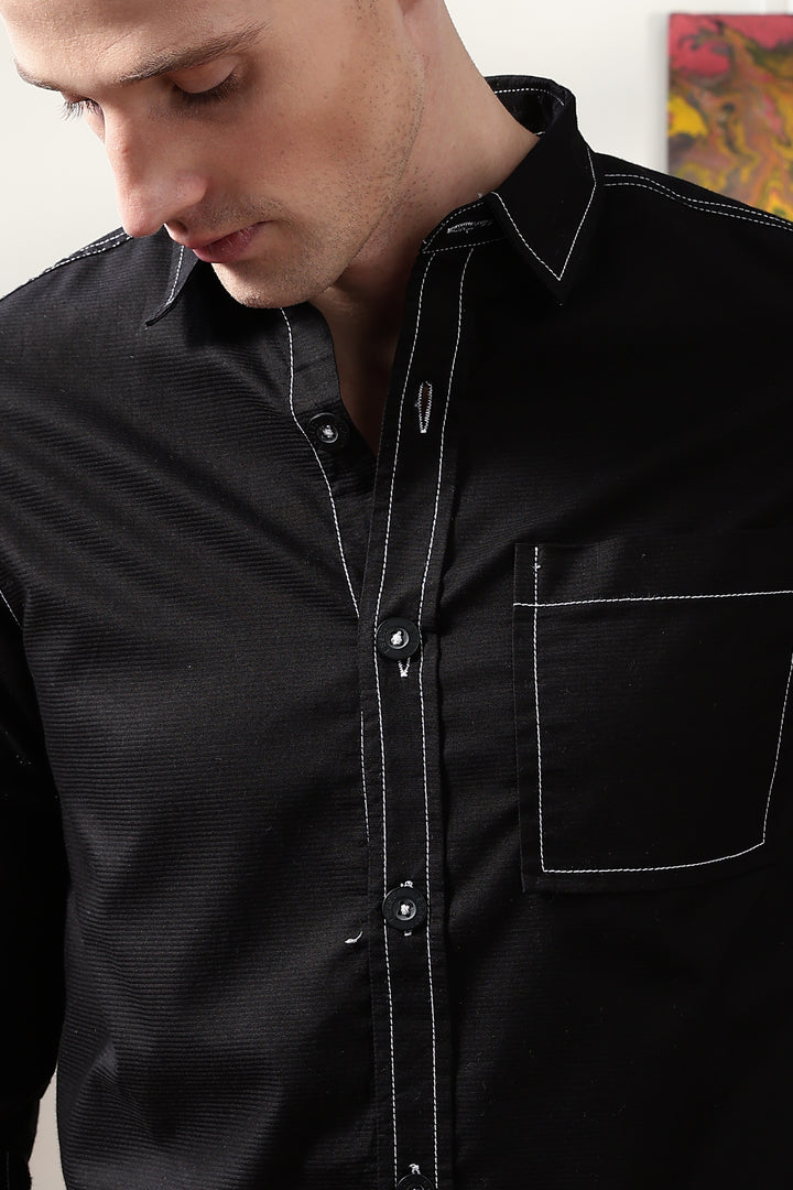 Contrast Stitch Overshirt Black