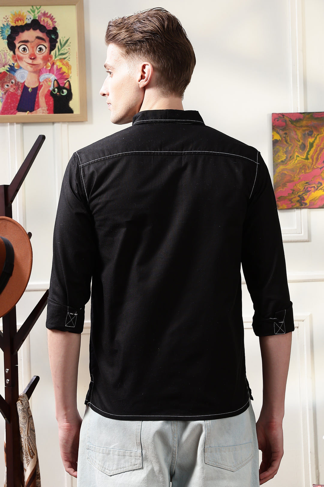 Contrast Stitch Overshirt Black