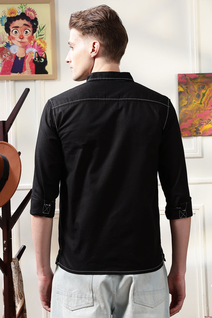 Contrast Stitch Overshirt Black