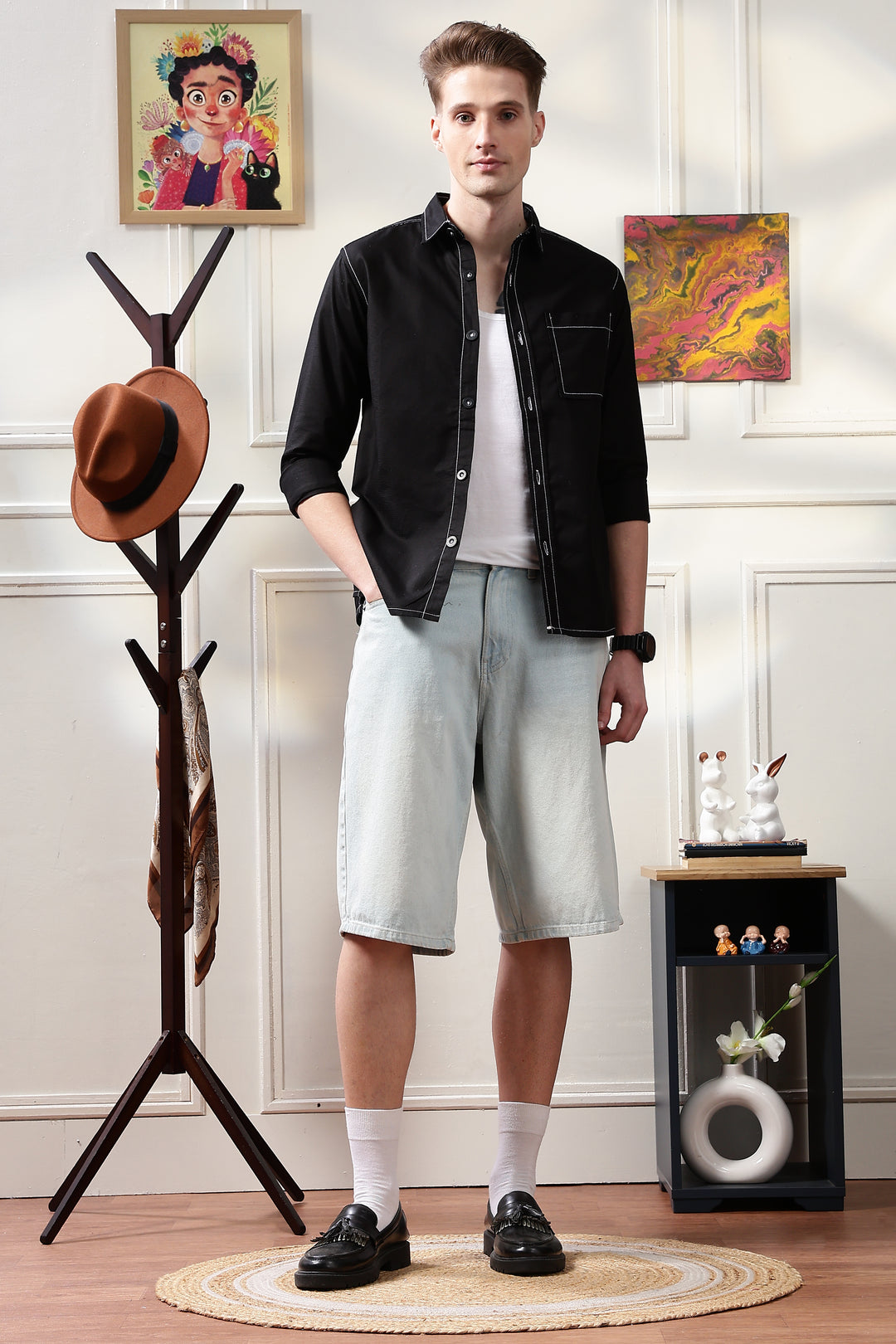 Contrast Stitch Overshirt Black