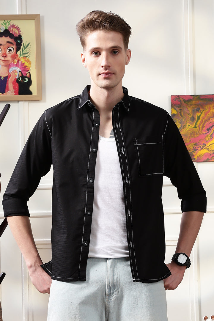 Contrast Stitch Overshirt Black