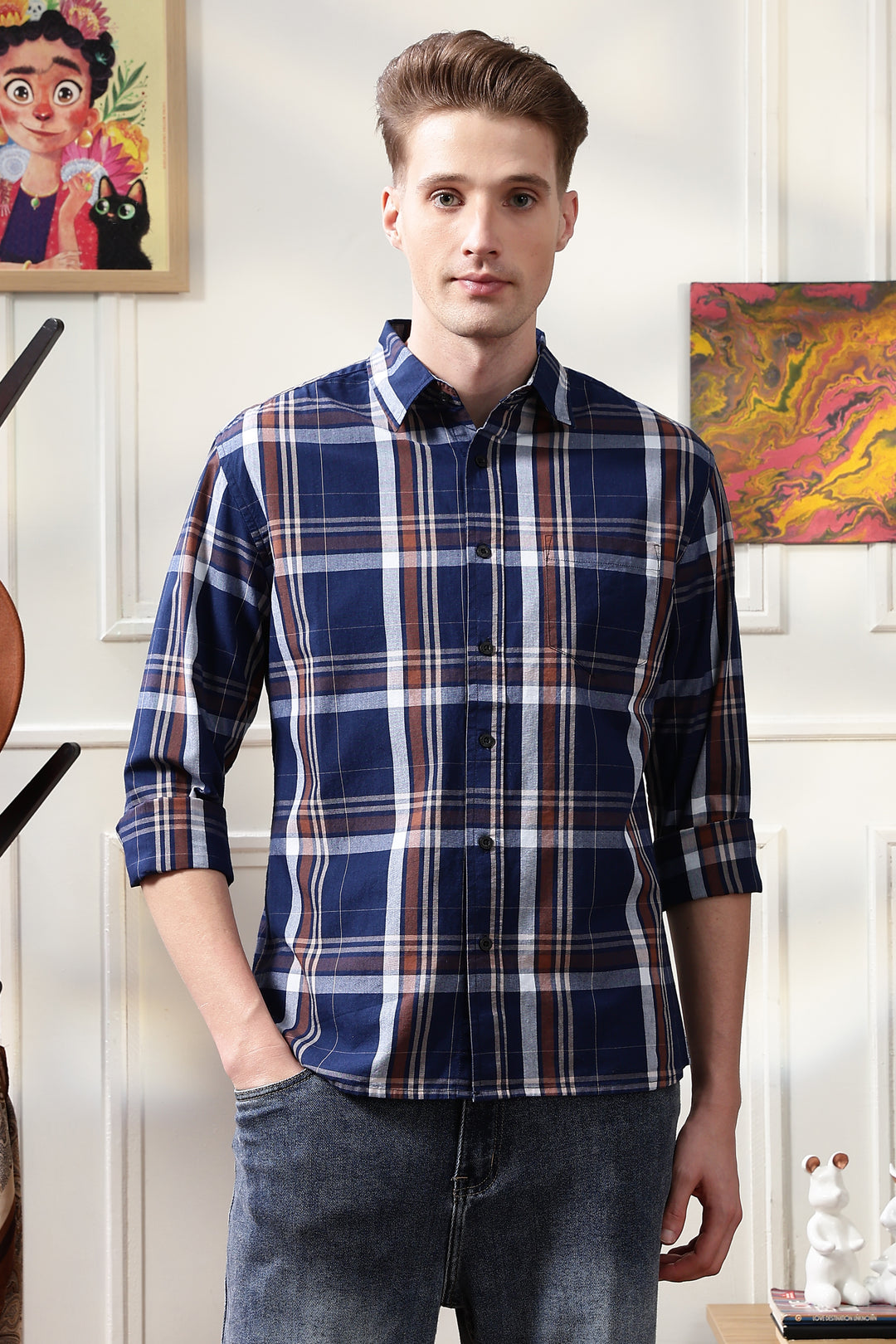 Twill: Navy & Brown Shirt