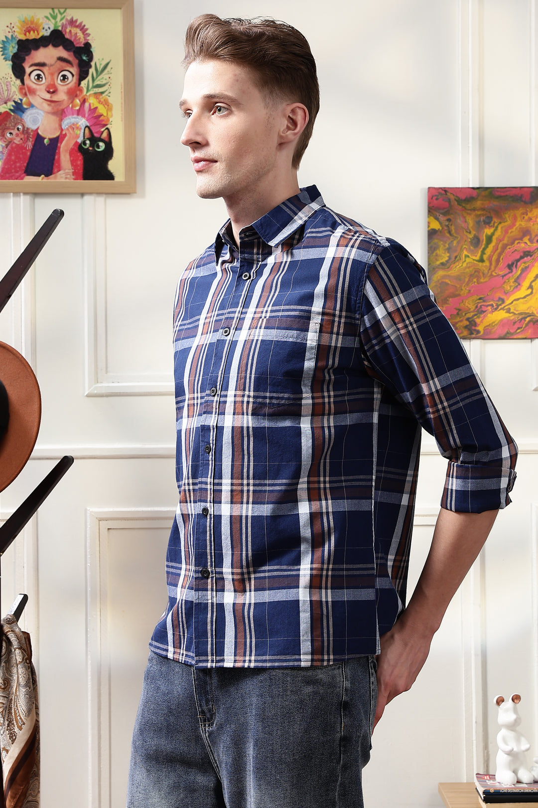 Twill: Navy & Brown Shirt