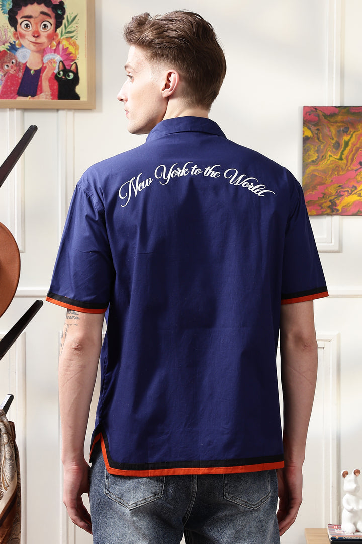 New york: Blue Oversized Shirt