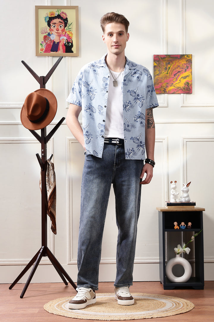 Blue Floral Cuban Shirt