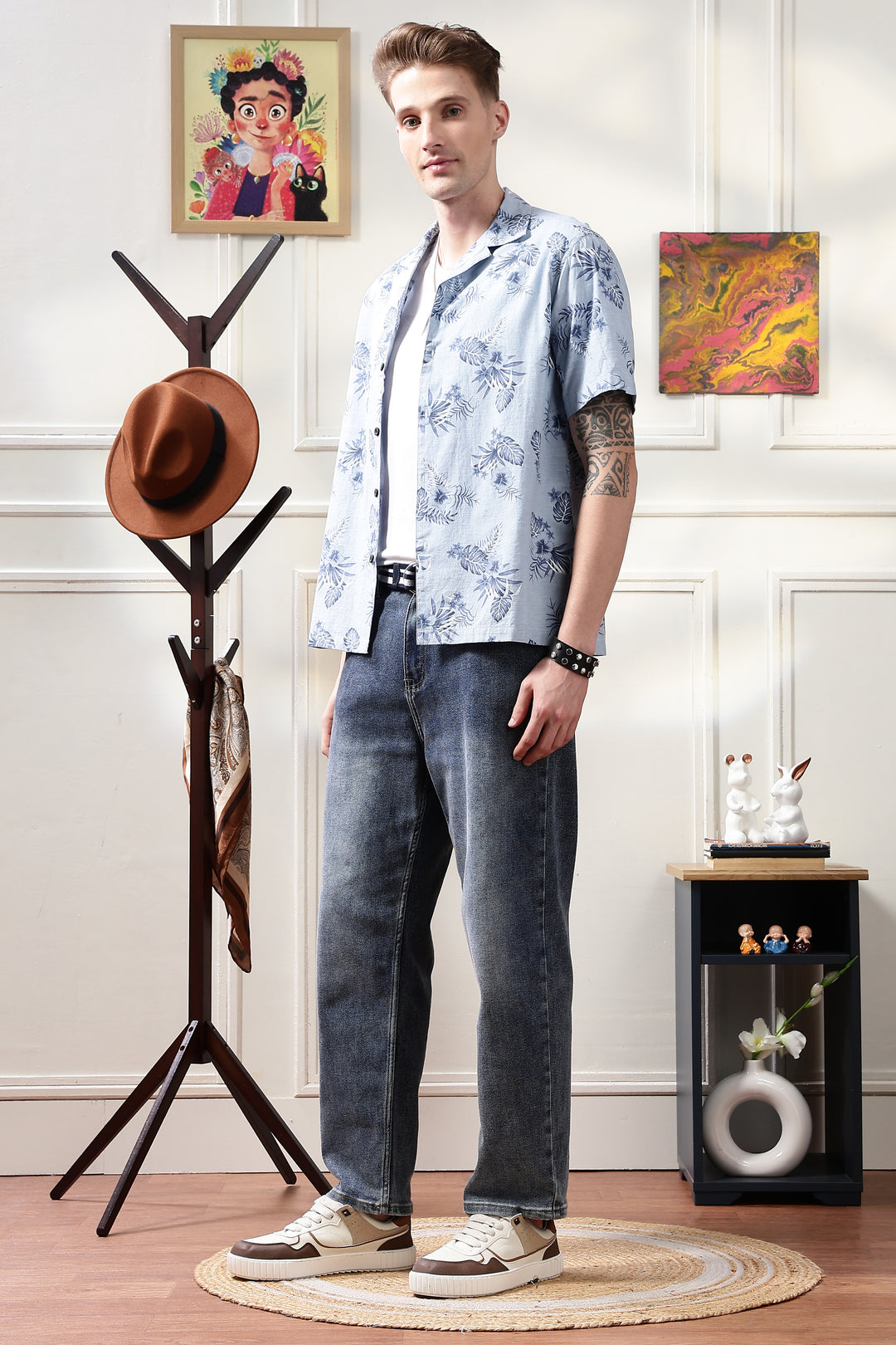 Blue Floral Cuban Shirt