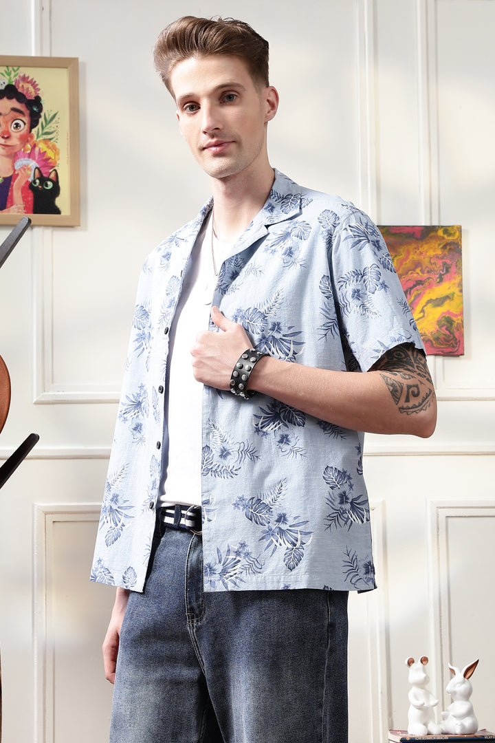Blue Floral Cuban Shirt