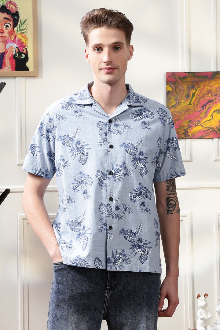 Blue Floral Cuban Shirt