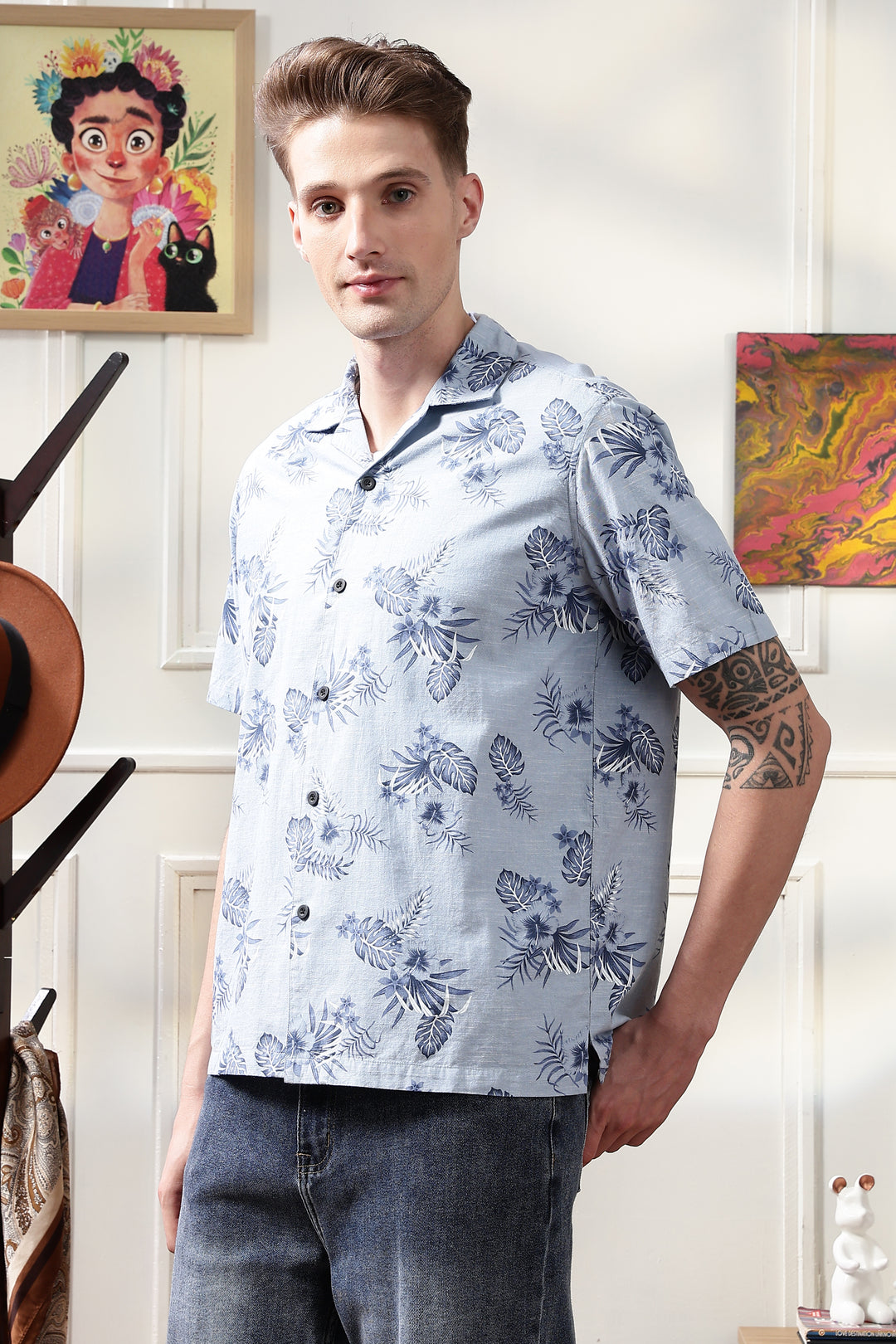 Blue Floral Cuban Shirt